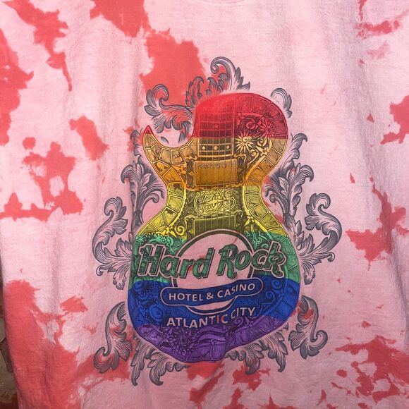 Hard Rock Atlantic City Custom Tie Dye Rainbow Graphic T-Shirt Size Large - Picture 3 of 5